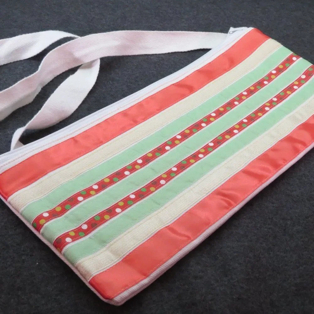 Coral Striped Flat Iron Curling Iron Storage Pouch Lingerie Bag NEW